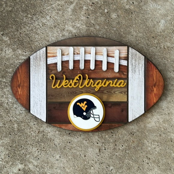 West Virginia Mountaineers (WVU) "FOOTBALL" Wood Decor Sign "Score a Touchdown" - Picture 2 of 8